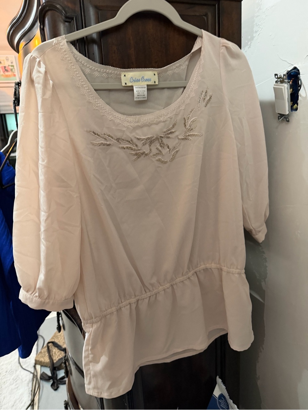 Caslon Light Pink Embroidered Peplum Blouse
